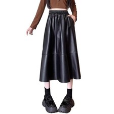 Damen Kunstleder Rock Midi