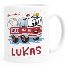 Kinder-Tasse Kunststoff Baby Motiv Personalisiert Feuerwehrauto 