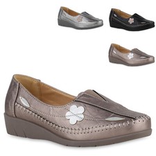 Damen Slippers Bequeme Wedges Blumen Profil-Sohle Schuhe 841042 Trendy Neu