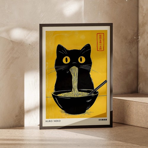 Schwarze katze ramen nudeln - katze,