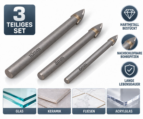 Glasbohrer set mm - set, 10
