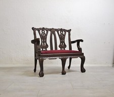 Antike Jugendstil BANK, PUPPENBANK, Modellmöbel, Holzbank geschnitzt, L=73 cm