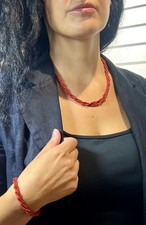 Vintage PressKorallen-Set Damen – Magnetverschluss & Edelstahl, Kette + Armband