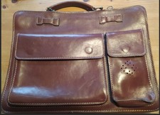 Vintage Leder Akten- Büro-Schultasche, braun, ca. 8x30x40cm, gebraucht