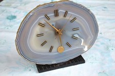 Vintage Quarz Tisch-/ Kaminuhr mit sehr dekorativer Achatscheibe 20,5x15x0,6 cm