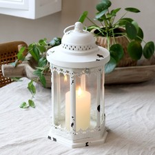 Chic Antique Laterne Hänge-Stand Chic mit Spitzenkante Windlicht Metall  H 32cm