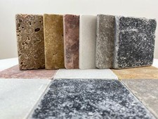 Fliese Mosaik Travertin Marmor Blaustein antik 10x10x1cm 50 Stk im Set=0,5m² 