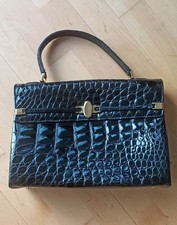 Vintage Handtasche Schwarz Leder Krokodil