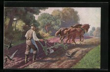 Künstler-AK Pferdepflug