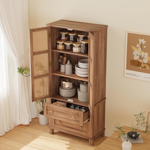 Hochschrank mit rattantüren - hochschrank,
