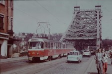 Original DDR Farbdia Straßenbahn Tatra T4D + B4D, Trabant Dresden, 1970er D69.13