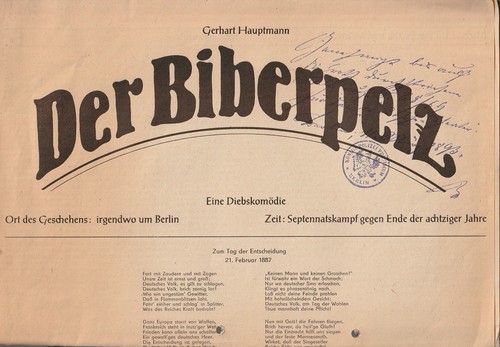 Programmheft gerhart hauptmann - gerhart,