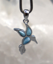 LARIMAR Anhänger KOLIBRI VOGEL mit 925er Silber an Öse Edelstein-Anhänger