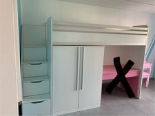 Polini Kids City Hochbett Treppe Mit 3 Schubladen Und Kleiderschrank Weiß