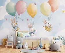 Fototapete Kinderzimmer Kaninchen Luftballons VLIES TAPETE XXL + KLEISTER 304
