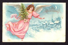 Weihnachten FLIEGENDER ENGEL MIT CHRISTBAUM * AK um 1900 Litho