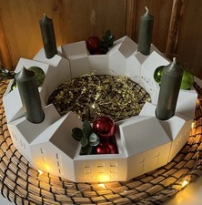 Adventskranz modern aus Keraflott | Handmade Weihnachtsdeko | Häuserkranz