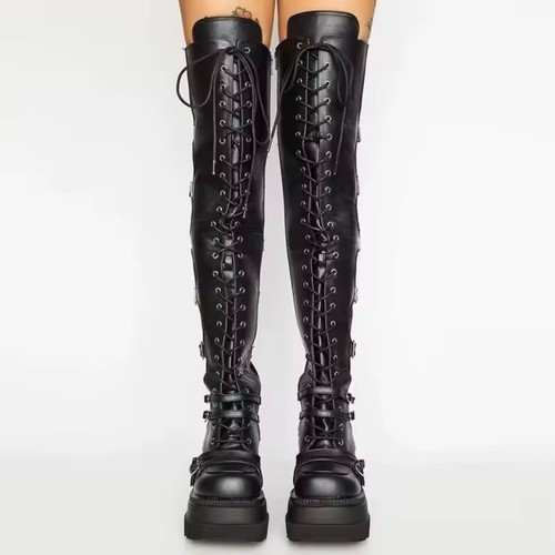 Schwarze gothic overknee - schwarze,