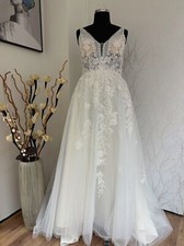 HBH Brautmode I CURVY Brautkleid A-Linie mit Träger mit Schleppe Glitzertüll