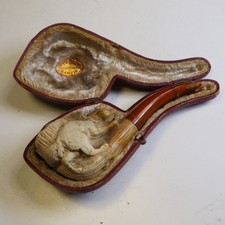 Fuchsfigur Meerschaum Bernsteinpfeife 13 cm im Etui            D14