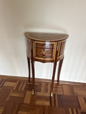 Vintage Beistelltisch Blumentisch Telefontisch Halbrundertisch Konsole Intarsien