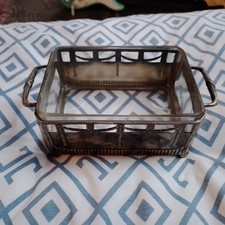 Antike rechteckige Klassizismus Schale aus 800er Silber mit Glaseinsatz, um 1890