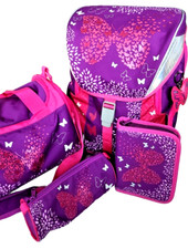 Schulranzenset 4teilig Butterfly Schmetterling Mädchen Rucksack Ranzen Lila Pink
