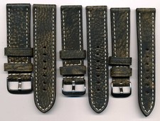 Echtes Vintage-Leder-Uhrenband, 18+20+22+24 mm, cremeweiße Naht