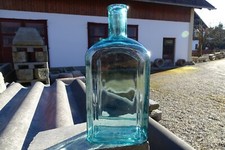 c.1900 antike 3L SCHNAPSFLASCHE eckige Branntweinflasche Waldglas VorratsFlasche