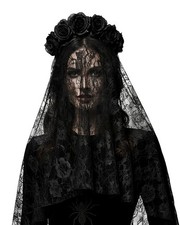 Schwarzer Witwen Schleier mit schwarzen Gothic Rosen