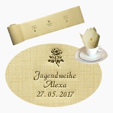 40 Servietten + 10m Tischband Konfirmation Jugendweihe Kommunion Tischdeko NAMEN