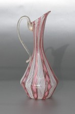 Murano, Glas Krug, Vase, Venini, Zanfirico Lattecino, H. ~17,5cm, ~120g, ~1950er