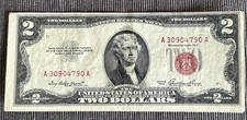 1953 2 $ Dollarschein - Jefferson Roter Druck Red Seal Dollar Bill