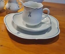 Rarität Meissen,  Gr. Ausschnitt,  Blauer Faden,  Kaffeegedecke 3tlg.