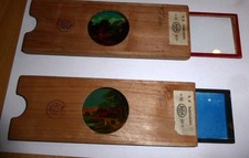 Laterna Magica 2 Verwandlungsbilder im Holzrahmen aus einer Landschafts-Serie