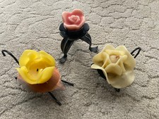 3 Rosen Kerzen im Metall Ständer 
