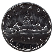 KANADA: 1 Dollar 1965, Pelzhändler und Indianer, prägefrisch, gekapselt.