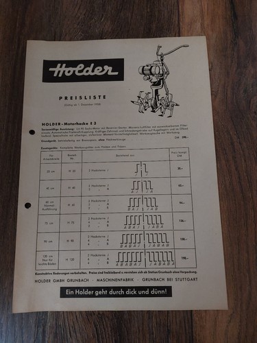 Original preisliste holder 3 - holder, e