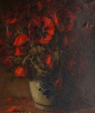 Blumenstillleben Mohnblumen Vase signiert Öl Leinwand undatiert