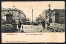 Ansichtskarte Darmstadt, Blick vom Schloßeingang, mit Strassenbahn 