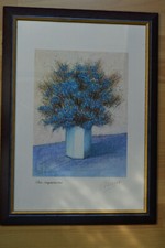 Blue Impression, Bild 64 x 41 cm, Maler Morgan ?, Kunstdruck, Glas mit Rahmen