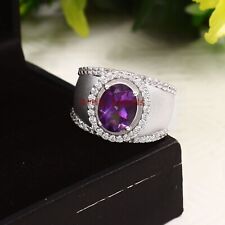 Natürlicher Amethyst Und CZ Mit 925 Sterlingsilber Mattes Finish Herrenring #214