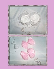 2er Set Haar-Spangen / Klemmen Satinschleifen/Rose Rosa Weiß Hochzeit Kommunion