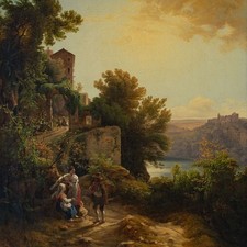 Johann Nepomuk Schödlberger Nemisee Genzano Wanderer Romantik sign. Öl Lw