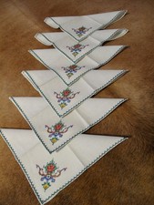 6 x bestickte Servietten Stoffserviette Handarbeit Landhaus Shabby 28 x 28cm