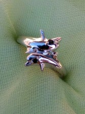 Schwarzer Spinell Silberring (Delfine) / Gr. 17 / mit Zertifikat