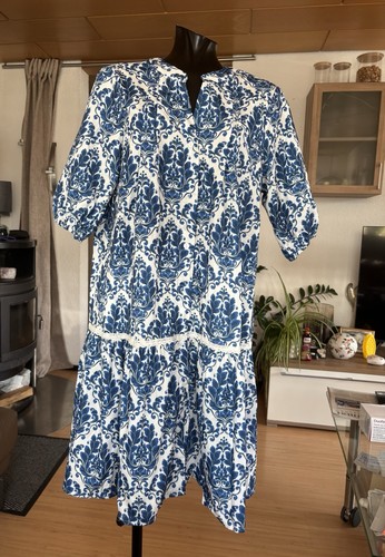 Blau weiß florales knielanges - blau/weiß,