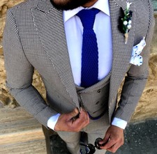 DESIGNER BUSINESS BEIGE KARIERT HERRENANZUG SAKKO HOSE WESTE TAILLIERT SLIM FIT