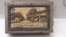 ANTIKE STREICHHOLZ SCHACHTEL METALL HOLZ TRUPPENÜBUNGSPLATZ ZEITHAIN DDR RAR