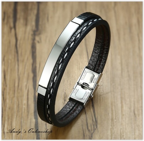 Armband leder schwarz herren - armband,